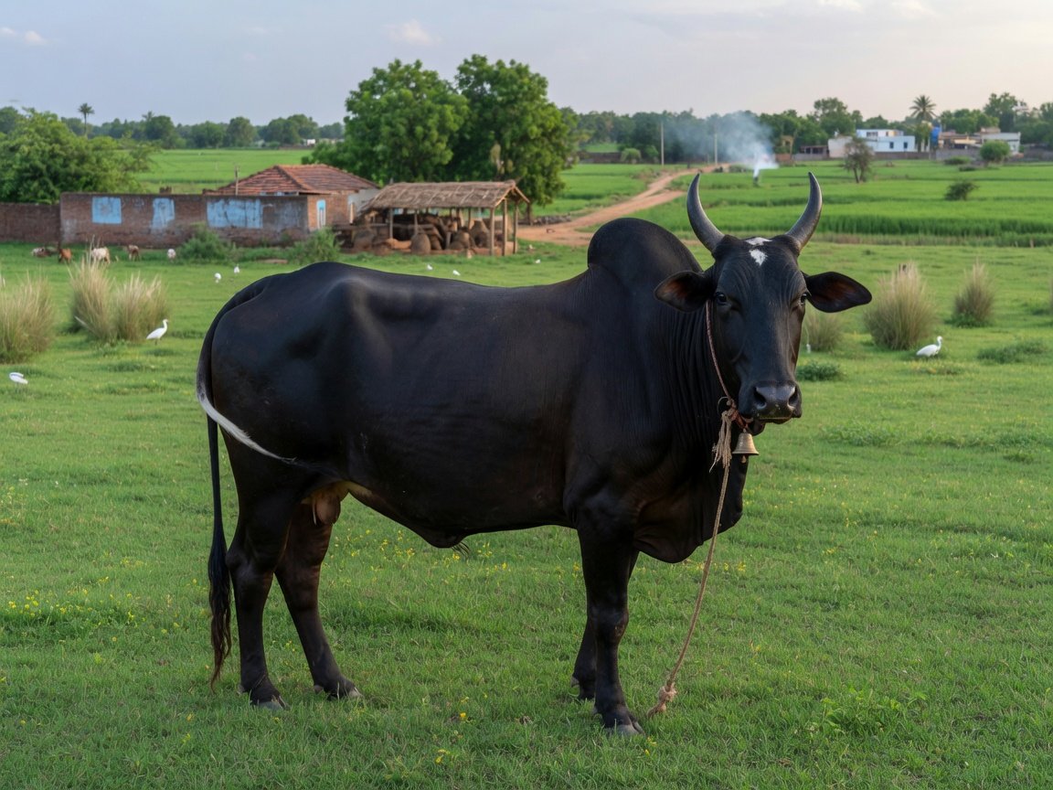 Healthy black Indian desi cow health drive